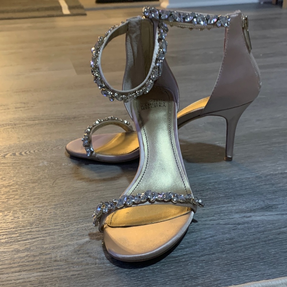 Badgley Mischka Crystal Embellished satin Heels - Picture 4 of 10